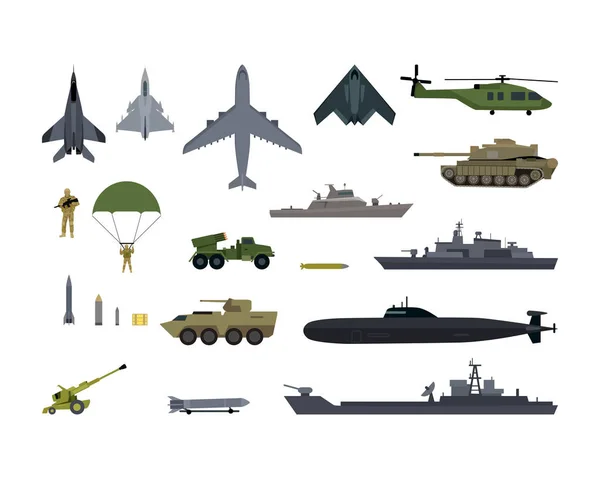 Militaire middelen leger Icons Set. Oorlog munitie — Stockvector