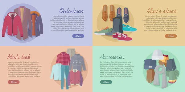 Conjunto de Prendas de vestir, Zapatos, Accesorios, Look Banners — Vector de stock