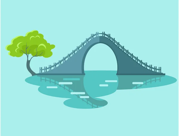Tayvan düz simgesi yeşil ağaçlı ay Köprüsü — Stok Vektör