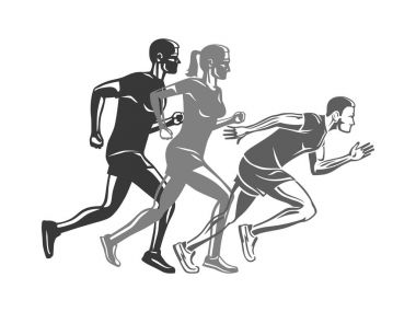 Koşucular siluetleri kümesi. Spor şirketi için logo