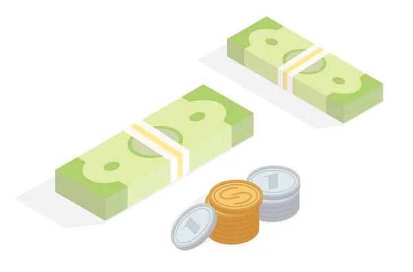 Money in Cash Isometric Projection Concept — Stock Vector