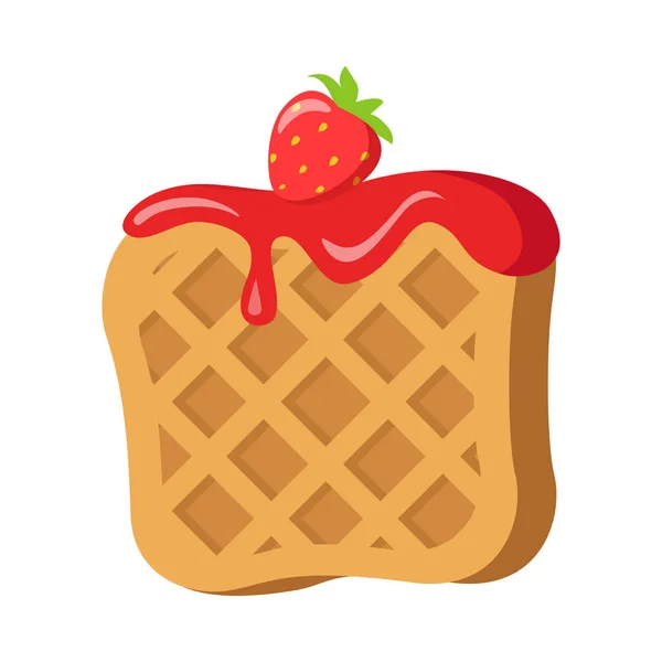 Süßigkeiten. Belgische Waffel mit roter Erdbeercreme — Stockvektor