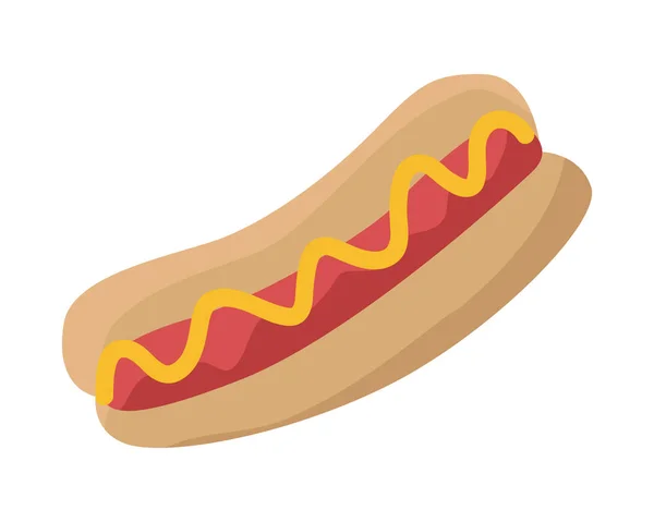 Perro caliente con salchicha, ketchup y pan aislado — Vector de stock