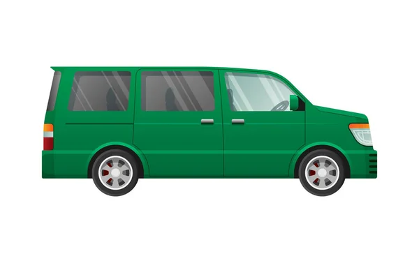 Isolierter grüner Minivan im einfachen Cartoon-Stil — Stockvektor