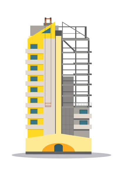 Partly Unfinished Yellow Building. Skyscraper — Stock Vector