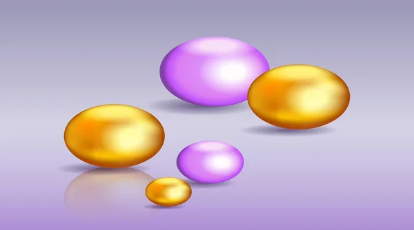 Galets dorés et violets brillants ou vecteur Perl — Image vectorielle