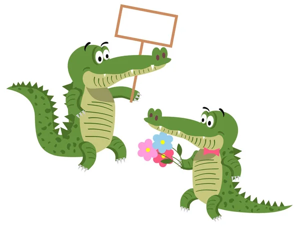 Sada přátelské kreslené ilustrace krokodýli — Stockový vektor