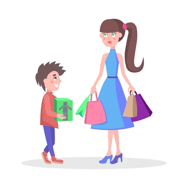 Familie Shopping Cartoon flache Vektor-Konzept — Stockvektor