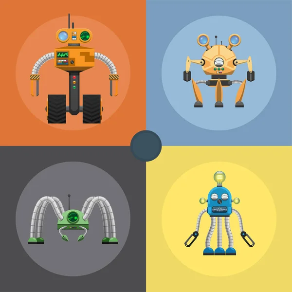 Cartoon mechanische stalen Robots illustraties Set — Stockvector