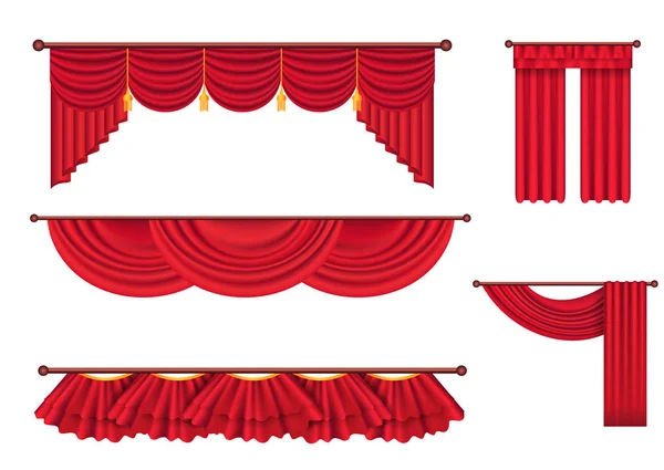 Широкі червоний портьєри і ламбрекенів векторний набір — стоковий вектор
