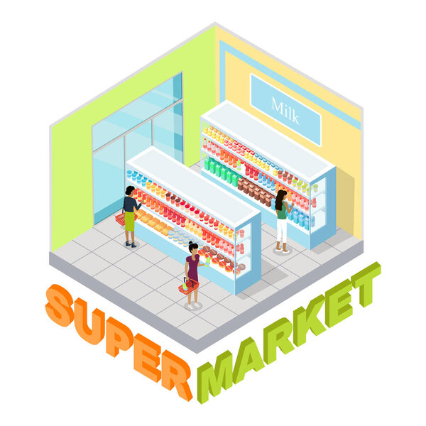 Supermarket Milk Department Isometric Vector