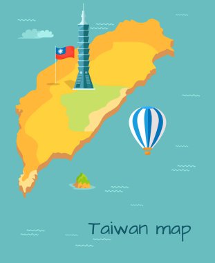 Tayvan harita yüksek Taipei, ada, balon bayrağı