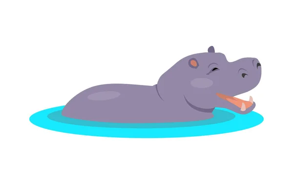 Hippo tecknad ikon i platt Design — Stock vektor