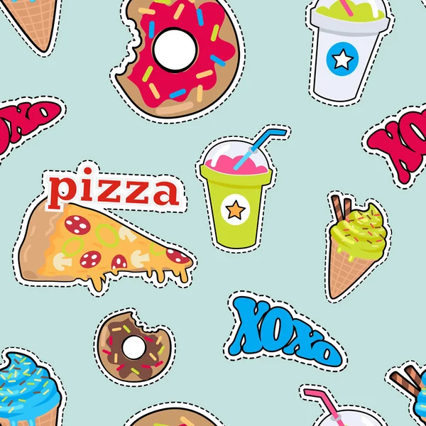 Pizza, Donut, Cóctel, Batido, Ice Ceam Xoxo — Vector de stock