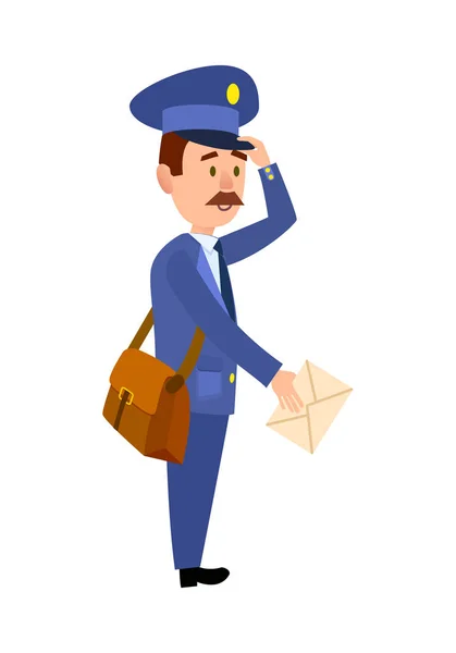 Postman Delivering Letter Isolated Cartoon Vector — Stock Vector