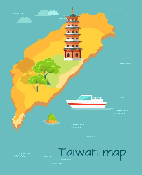 Taiwan Map with Dragon Tiger Tower Illustration — Stock Vector