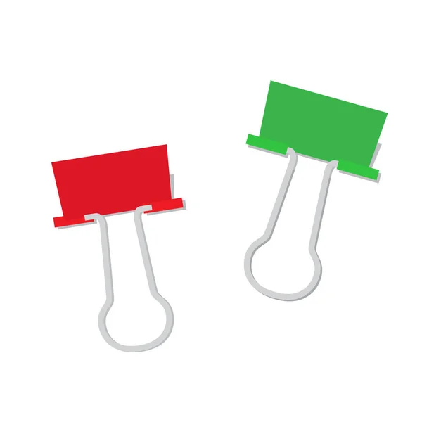 Затискач металевого паперу червоного та зеленого кольорів ізольовано — стоковий вектор