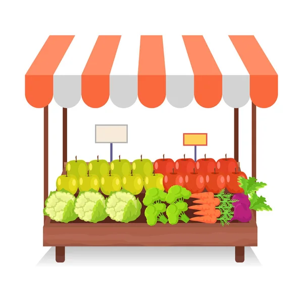 Tente commerciale avec des légumes frais Illustration — Image vectorielle