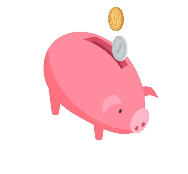 Monedas de plata y oro cayendo en Pink Piggy Bank — Archivo Imágenes Vectoriales