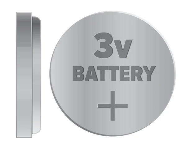 Ronde zilveren 3v batterij geïsoleerd illustratie — Stockvector