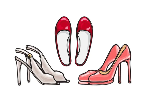 Três pares de sapatos de salto. Calçado na moda —  Vetores de Stock