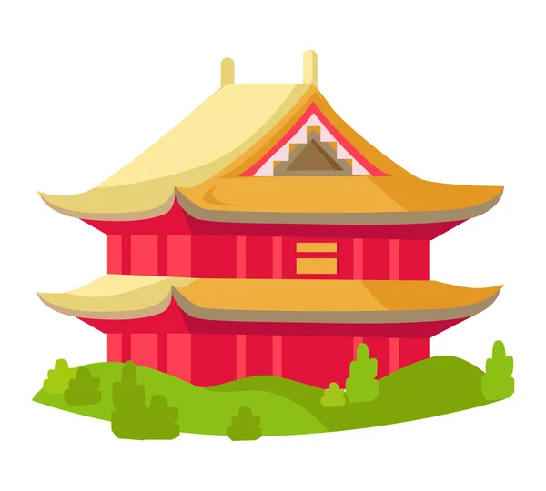 Číňané červená budova s žlutým střecha izolovaná — Stockový vektor