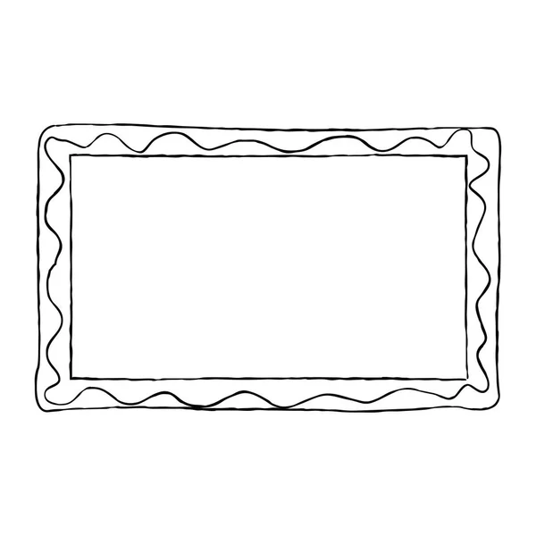 Hand-drawn Frame Black and White with Wavy Line — Stock Vector