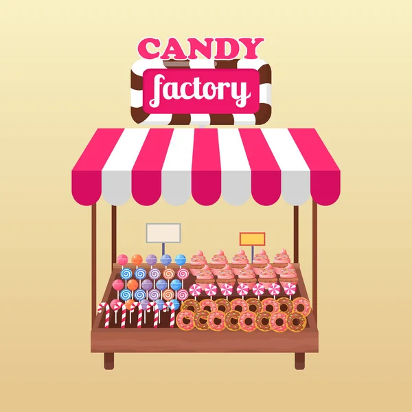 Candy Factory Bright Stand Isolated Illustration — Stock Vector