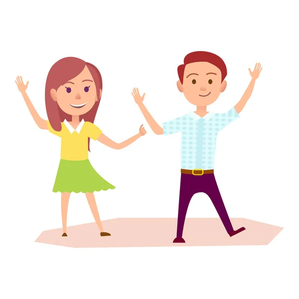 Chica y niño levantan sus manos hacia arriba Ilustración — Vector de stock