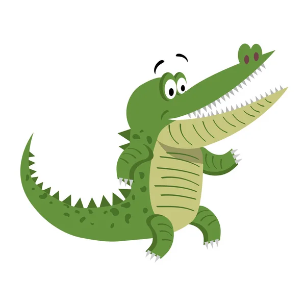 Crocodilo dos desenhos animados em pé com ampla boca aberta — Vetor de Stock