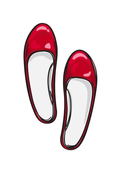 Sepatu Dataran Ballerina Merah Terisolasi Ilustrasi - Stok Vektor