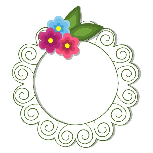 Vintage Round Frame with Flowers Illustration — Stock Vector