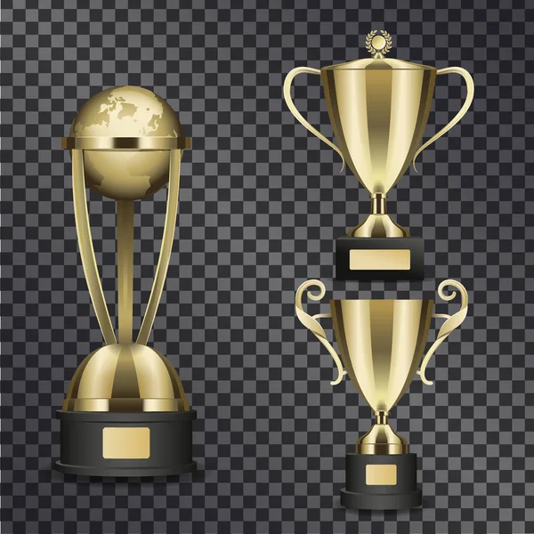 Taças de Troféu de Ouro Brilhante Isolado Ilustrações Set —  Vetores de Stock