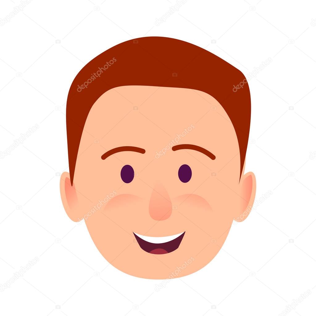 Young Man Smiling Face Flat Vector Icon