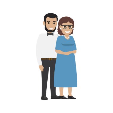Orta yaşlı çift evlendi. Ortalama aile vektör