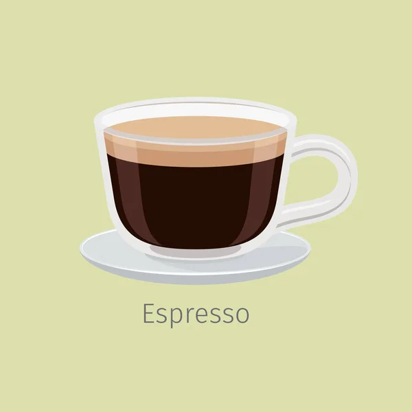 Copo de vidro no pires com Espresso Flat Vector — Vetor de Stock