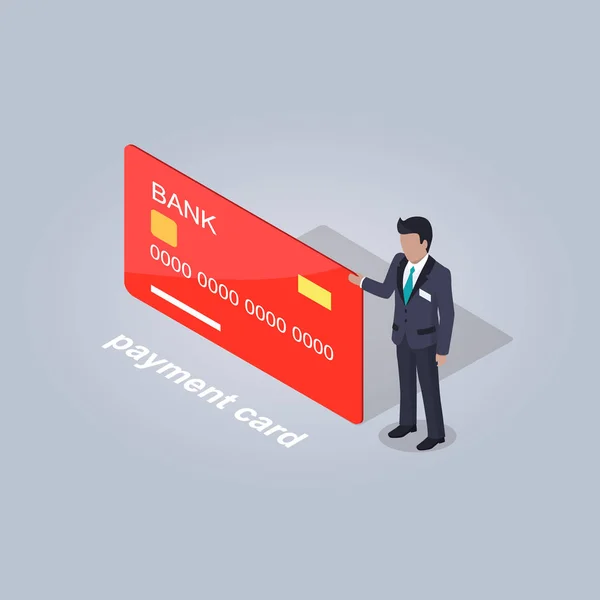 Carte de paiement bancaire et illustration d'homme d'affaires — Image vectorielle