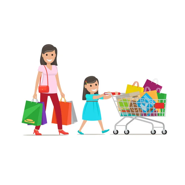 Семья на Shopping Illustration. Набор покупок — стоковый вектор