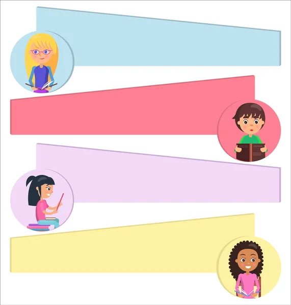 Retratos de niños en círculos con lugar para el texto — Vector de stock