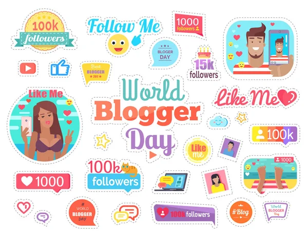 World Blogger Day with 100 Followers on White — Stock Vector