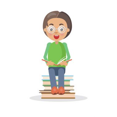 Bardaklarda heyecanlı çocuk kitapları öbek üzerinde oturur