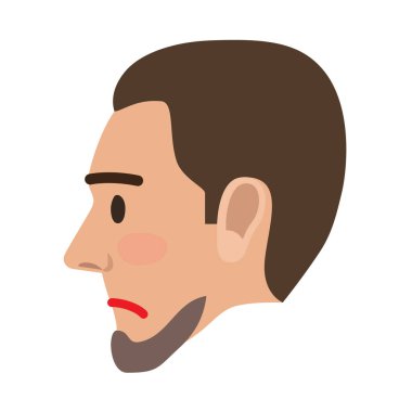 Üzgün adam yüz profil görünümü düz vektör simgesi