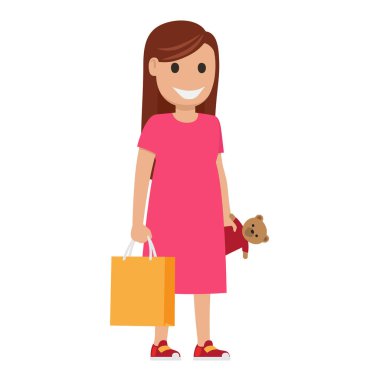 Çanta ve oyuncak llustration annesiyle. Alışveriş zamanı