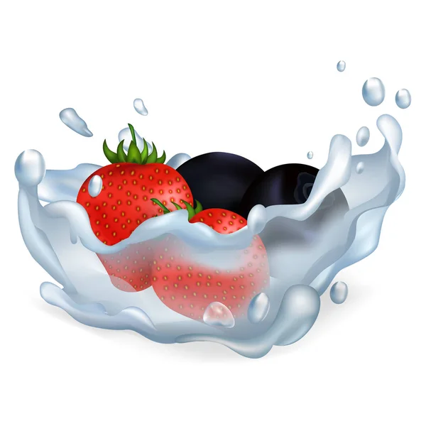 Erdbeeren und Blaubeeren im Wasser Illustration — Stockvektor