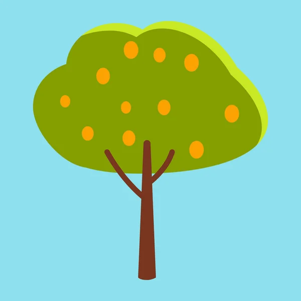 Pohon Tinggi dengan Daun Hijau dan Buah Oranye - Stok Vektor