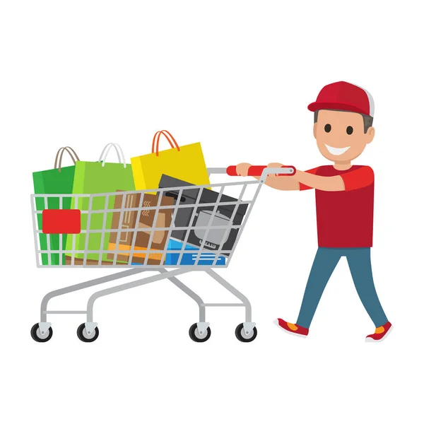 Kid Haciendo Compras en Supermercado Vector plano — Vector de stock