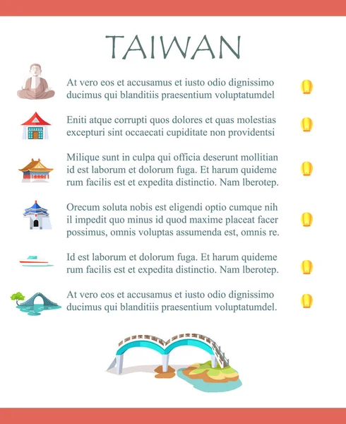 Opuscolo di Taiwan con informazioni e visite turistiche — Vettoriale Stock