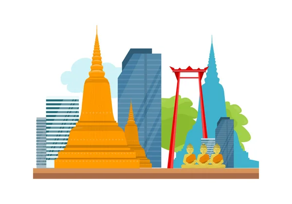 Bangkok Detailed Banner. Símbolos de Tailandia . — Vector de stock