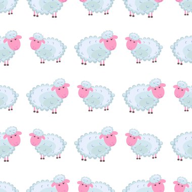 Sevimli koyun karikatür düz vektör etiket veya simgesi