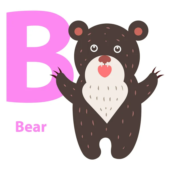 Alphabet pour enfants B Lettre Ours Icône de bande dessinée — Image vectorielle